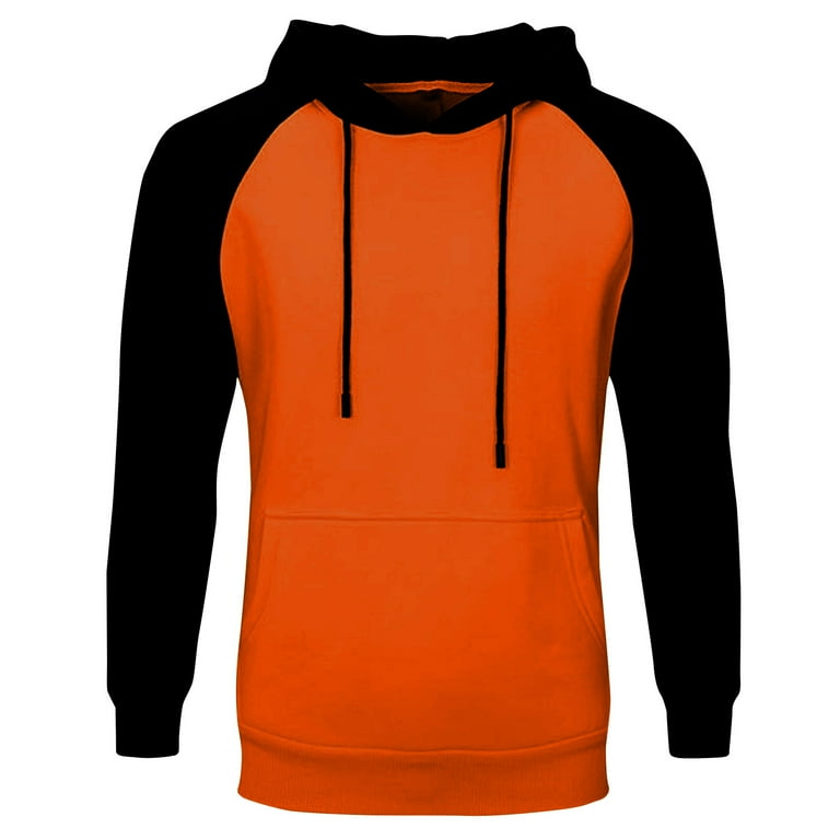 Men Clothing Clearance Hooded Sweatshirts Men Hoodies Color Block Patchwork Fleece Pullover Kanga Pocket Sweatshirts Bomber Jacket Men Orange M