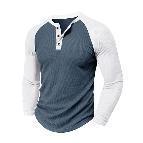 Men Clothing, Color Block Waffle T-Shirts for Men 2025 Fall Raglan Long Sleeve Casual Pullover Button Up Crewneck Henley Tee Shirt