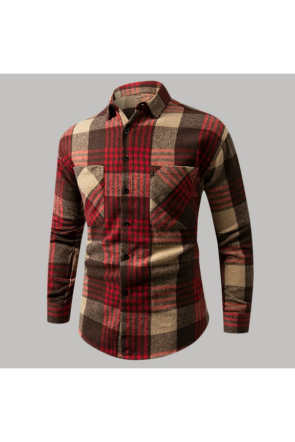 Men Clothing, Men's Casual Buffalo Plaid Shirts Long Sleeve Button Down Wool Blend Checkered Flannel Shirt Shacket Outwear Coat