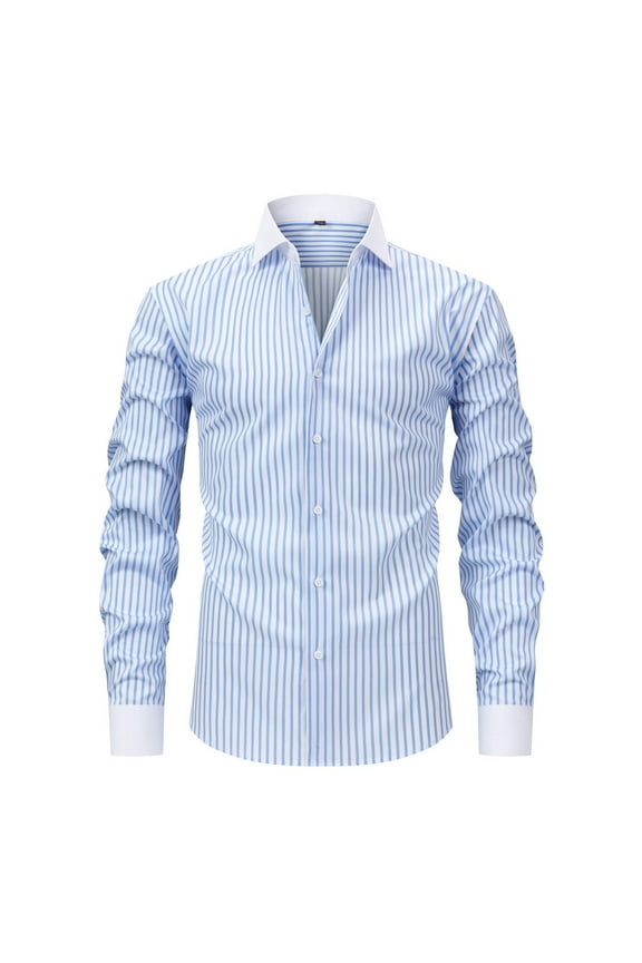 Men Clothing, Men's Casual Button-Down Striped Shirts Long Sleeve Cotton Linen Shirts for Men Fashion Business Shirt