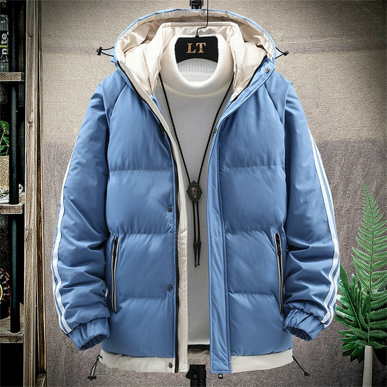 Men Clothing Men s Cold Fashion Hooded New Winter Thickened Cotton Jacket Coat Cotton Jacket Jacket Overstock Com Jackets Blue L Walmart