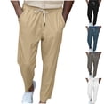 thumbnail image 1 of Men Clothing Men's Drawstring Elastic Waist And Solid Color Pocket Hoodie Binding Leg Pants Tracksuit Pants Beige M, 1 of 6