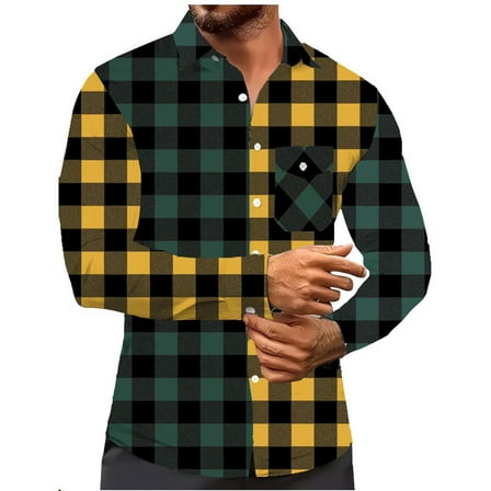 Men Clothing, Men's Flannel Shirts Cotton Long Sleeve Plaid Shirt Casual Fashion Button Down Shirts Jackets with Pocket Fall Winter