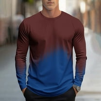 Men Clothing, Men's Gradient Color Shirts Casual Long Sleeve Crewneck Loose Pullover Graphic T-Shirt Summer Fashion Athletic Tops
