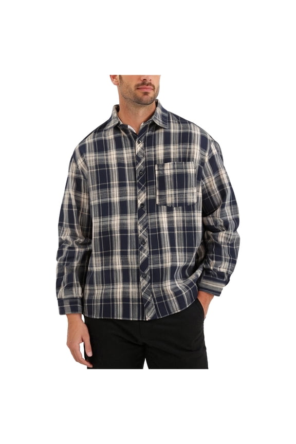 Men Clothing, Men's Long Sleeve Heavy Weight Quilted Lined Plaid Flannel Shirt Jacket