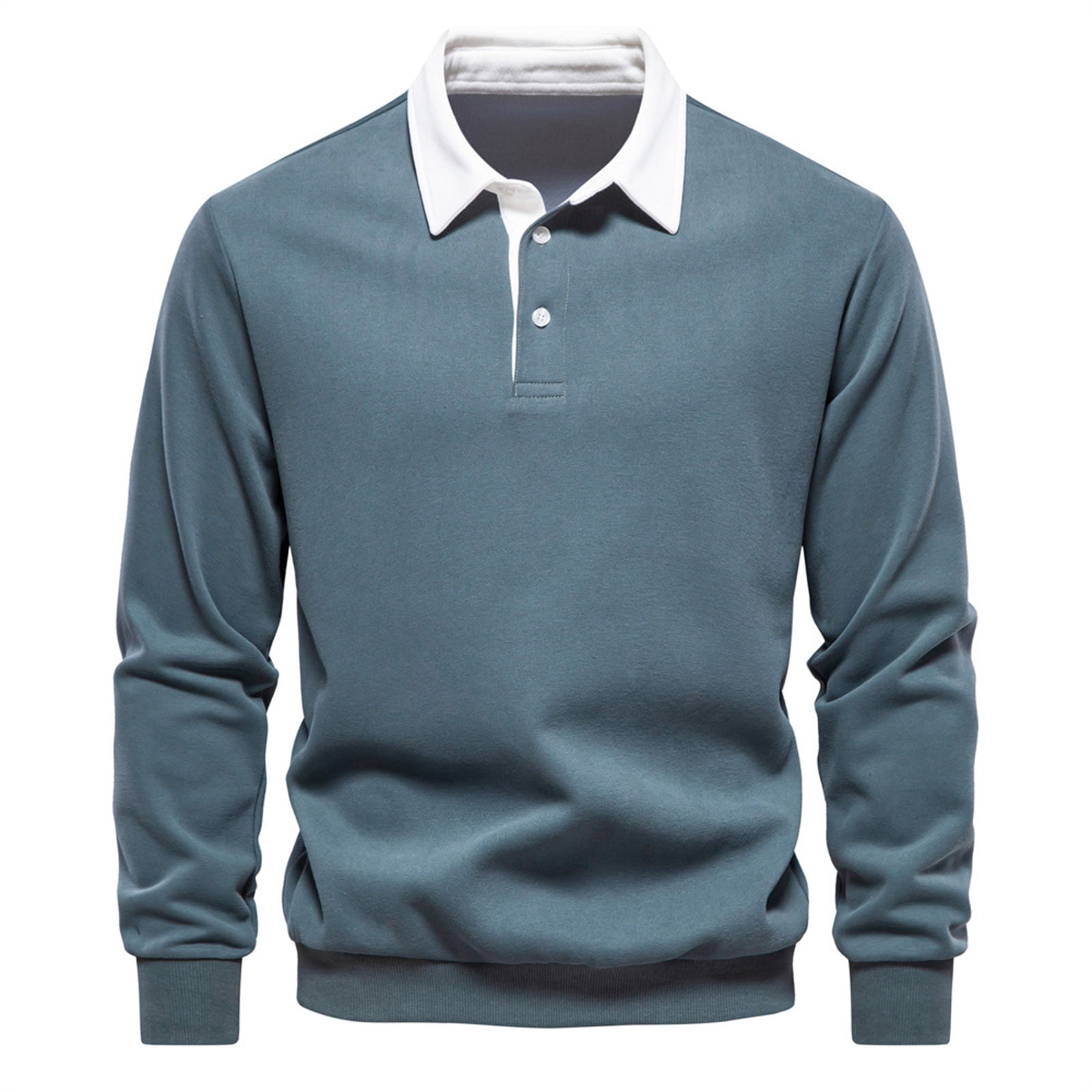 Men Clothing, Men's Long Sleeve Polo Shirts Slim-fit Cotton Rugby Shirt Basic Color Spliced Designed Sweatshirt