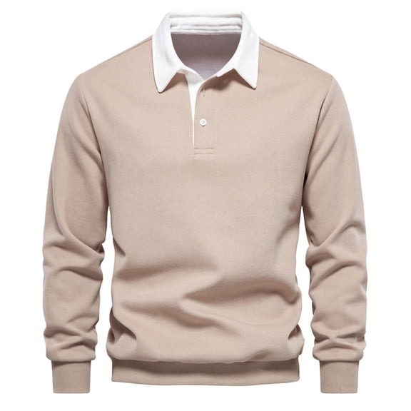Men Clothing, Men's Long Sleeve Polo Shirts Slim-fit Cotton Rugby Shirt Basic Color Spliced Designed Sweatshirt