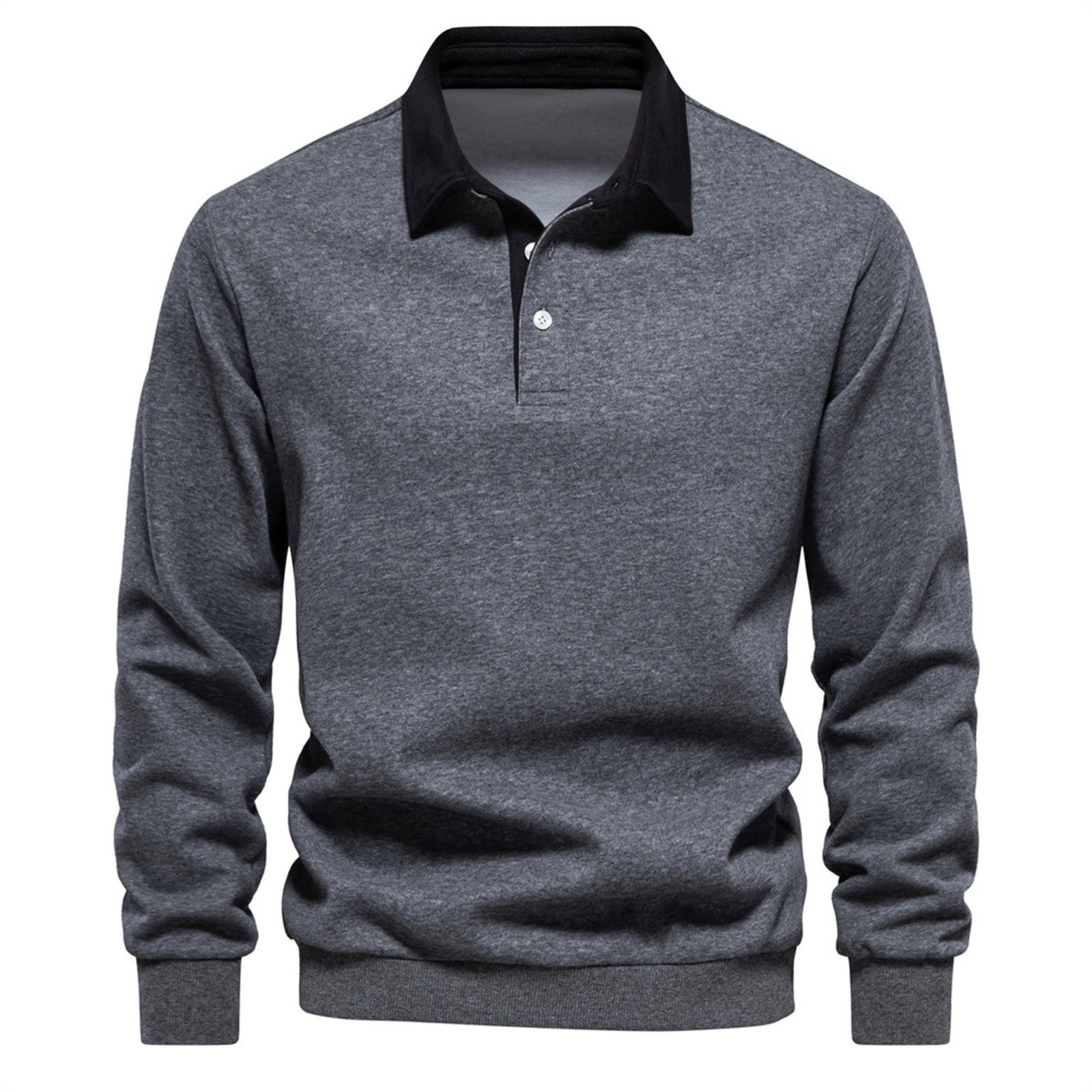 Men Clothing, Men's Long Sleeve Polo Shirts Slim-fit Cotton Rugby Shirt Basic Color Spliced Designed Sweatshirt