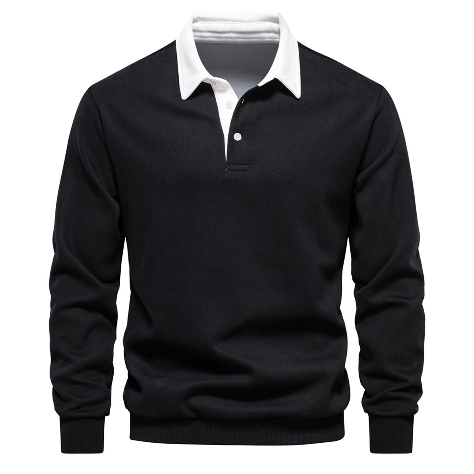 Men Clothing, Men's Long Sleeve Polo Shirts Slim-fit Cotton Rugby Shirt Basic Color Spliced Designed Sweatshirt