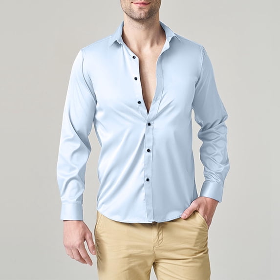Men Clothing, Men's Solid Color Long Sleeve Dress Shirts 2025 Business Casual Button Down Shirt Classic Basic Blouse