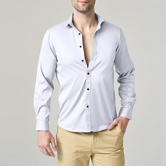 Men Clothing, Men's Solid Color Long Sleeve Dress Shirts 2025 Business Casual Button Down Shirt Classic Basic Blouse