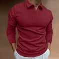 thumbnail image 1 of Men Clothing, Men's V Neck Polo Texture Shirt Button Down Stand Collar Solid Color Long Sleeve Loungewear Casual Loose Fit Urban Fashion, 1 of 5