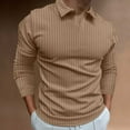 thumbnail image 1 of Men Clothing, Men's V Neck Polo Texture Shirt Button Down Stand Collar Solid Color Long Sleeve Loungewear Casual Loose Fit Urban Fashion, 1 of 8