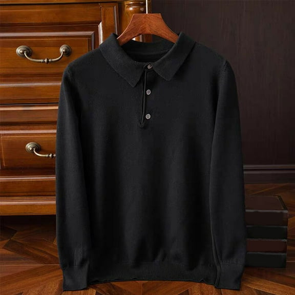 Men Clothing, Mens Casual Knit Polo Shirt Classic Long Sleeve Thermal Button Down Performance Golf Shirts Basic Work Uniform