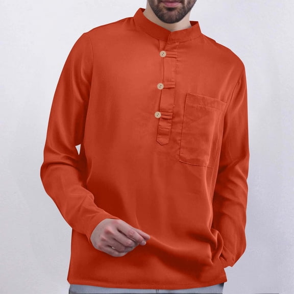 Men Clothing, Mens Long Sleeve Shirts Casual Solid Color Basic Henley Shirt Summer Lightweight T-Shirts Classic 1/4 Button Tops