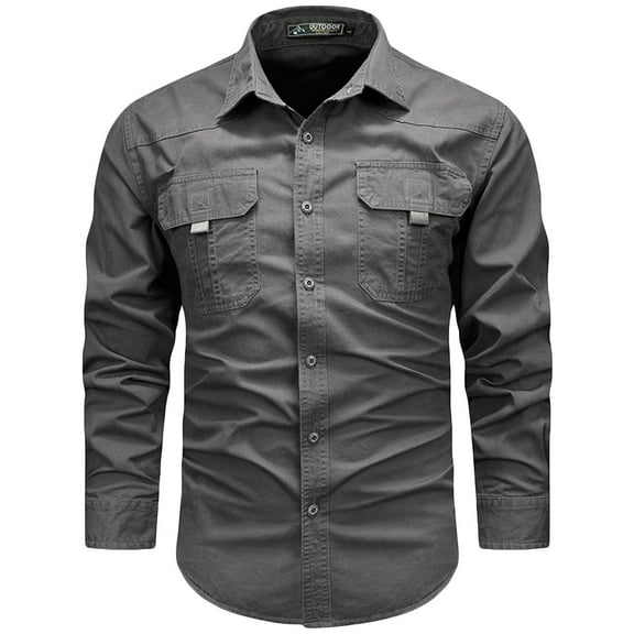 Men Clothing, Mens Work Shirts Long Sleeve Hiking Shirt Breathable Casual Button Down Classic Woven Outdoor Cargo Shirt