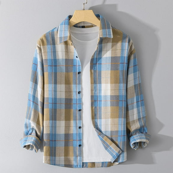 Men Clothing, Plaid Shirt Men Western Shirts for Men Long Sleeve Vintage Button Down Plaid Shirt Mens Fashion Polyester