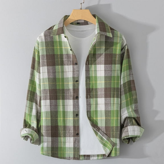 Men Clothing, Plaid Shirt Men Western Shirts for Men Long Sleeve Vintage Button Down Plaid Shirt Mens Fashion Polyester