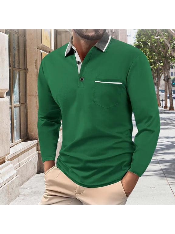 Men Clothing, Shirts for Men Long Sleeve Casual Fashion Solid Color Fall Tops Turndown Collar Button T Shirt with Pocket