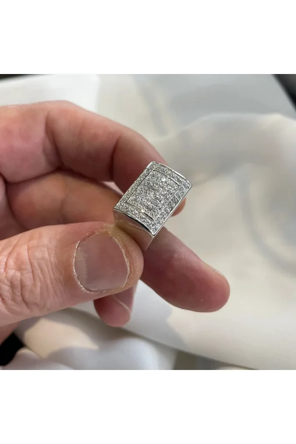 Men Cluster Ring 14K White Gold Plated 2Ct Round Cut Simulated Diamond Wedding Band Ring 925 Silver