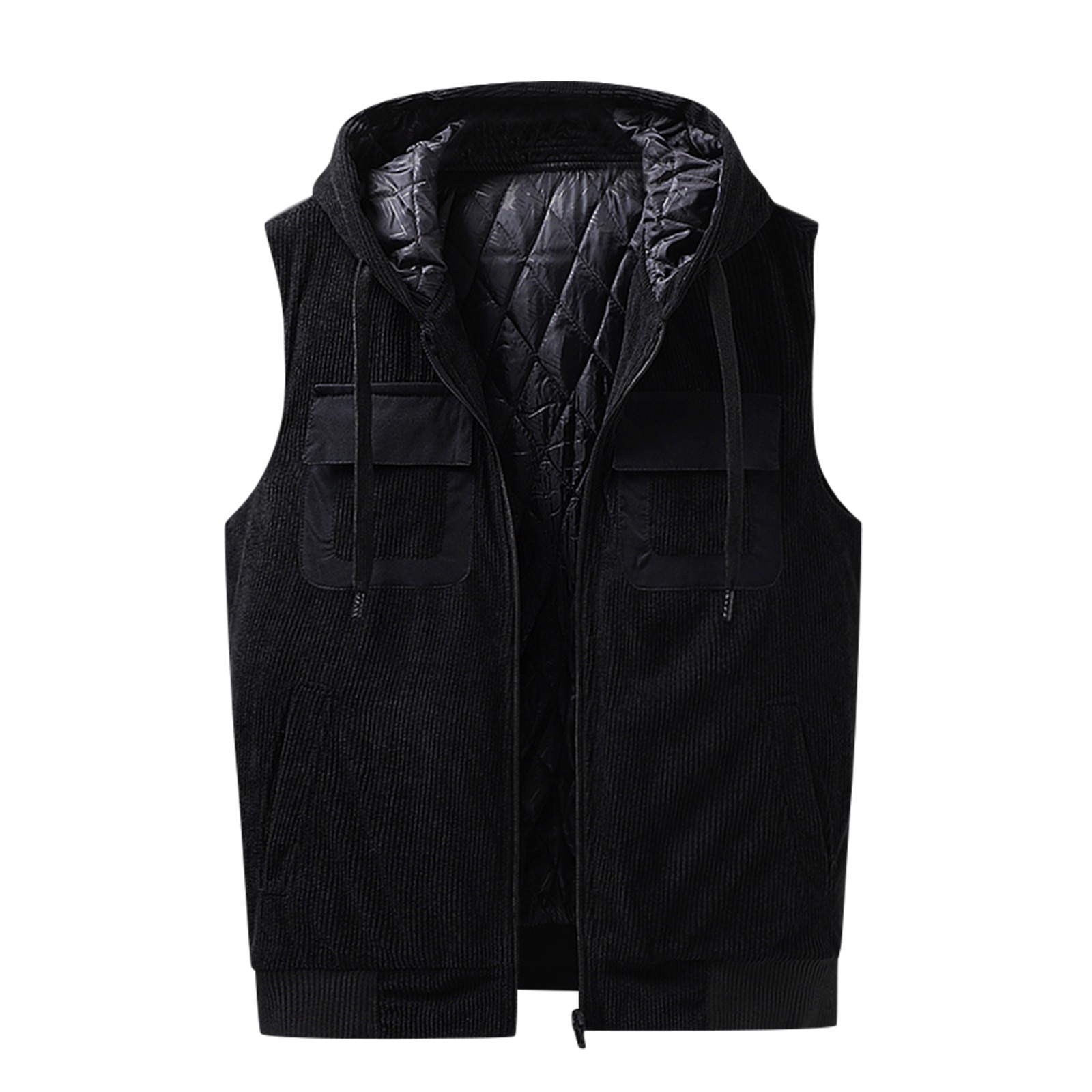 Men Coats Casual Warm Zipper Removable Solid Color Hooded Sleeveless ...