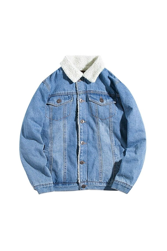 Men Coats Lined Denim Jacket Trucker Jacket Jean Jacket Cowboy Coat Casual Overcoat