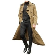 JIKNTTR Men Coats Long Trench Coat Double Coats Belt Loose Jacket Comfy Outerwear