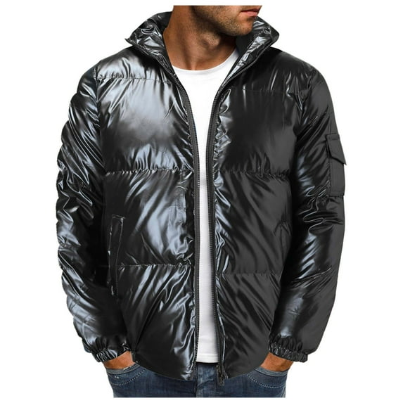 Men Coats Plain Jacket With Reflective Loose Stand-up Collar And Thick Cotton Jacket Comfy Outerwear