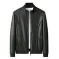thumbnail image 1 of JIKNTTR Men Coats Plus Size Fall Stand Up Collar Trendy Solid Color Casual Zipper Leather Jacket Comfy Outerwear, 1 of 7