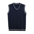 thumbnail image 1 of Men Coats Sleeveless Sweater Vest Striped Trim V-Neck Pullover Vest Classic Stylish Business Overcoat, 1 of 2