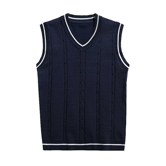 Men Coats Sleeveless Sweater Vest Striped Trim V-Neck Pullover Vest Classic Stylish Business Overcoat