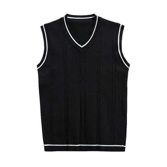 JIKNTTR Men Coats Sleeveless Sweater Vest Striped Trim V-Neck Pullover Vest Classic Stylish Business Overcoat