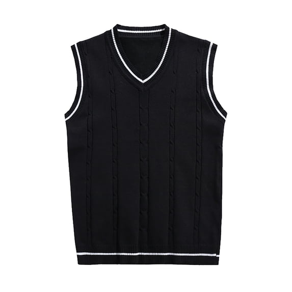 Men Coats Sleeveless Sweater Vest Striped Trim V-Neck Pullover Vest Outdoor Warm Clothes