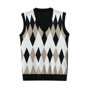 JIKNTTR Men Coats Sleeveless Sweater Vest Striped Trim V-Neck Pullover Vest Tops Autumn Winter Clothes