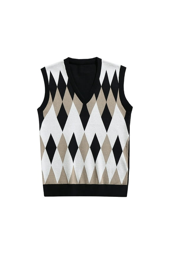 Men Coats Sleeveless Sweater Vest Striped Trim V-Neck Pullover Vest Tops Autumn Winter Clothes