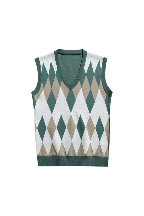 Men Coats Sleeveless Sweater Vest Striped Trim V-Neck Pullover Vest Tops Classic Stylish Business Overcoat