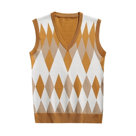 Men Coats Sleeveless Sweater Vest Striped Trim V-Neck Pullover Vest Tops Outdoor Warm Clothes