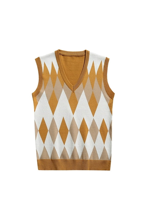 Men Coats Sleeveless Sweater Vest Striped Trim V-Neck Pullover Vest Tops Outdoor Warm Clothes