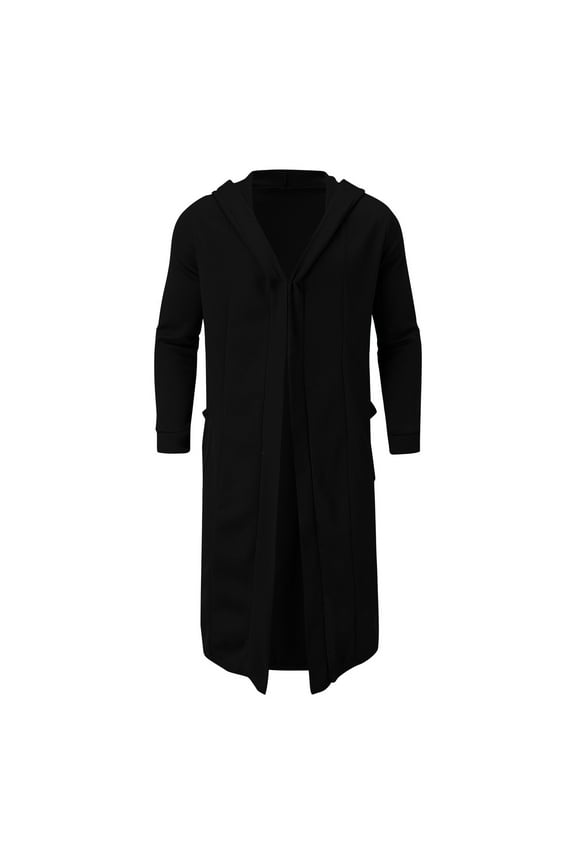 Men Coats Solid Color Long Sleeve Coat Pullover Long Open Stitch Jackets Outdoor Warm Clothes
