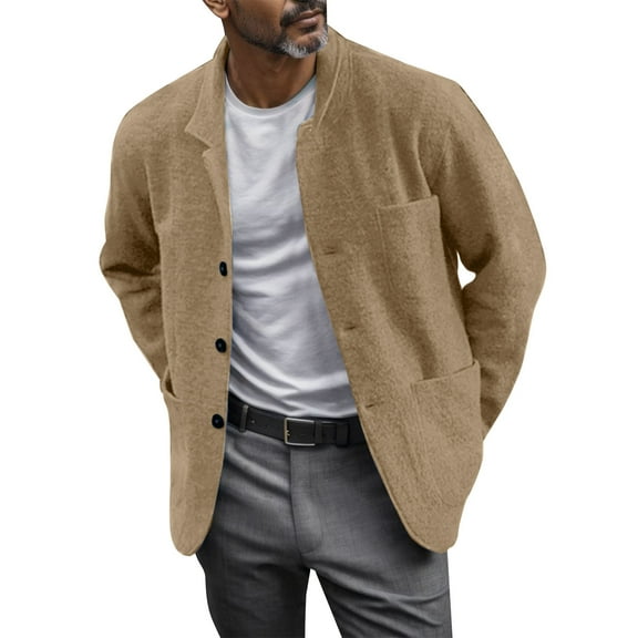 JIKNTTR Men Coats Solid Color Loose Casual Single Jacket Classic Stylish Business Overcoat