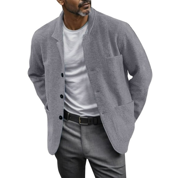 Men Coats Solid Color Loose Casual Single Jacket Outdoor Warm Clothes