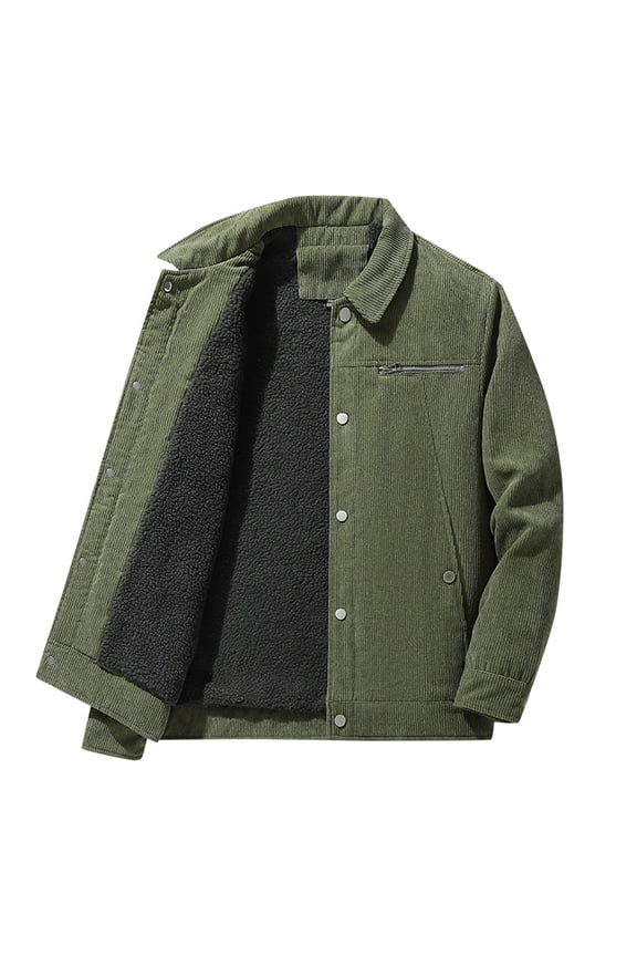 Men Coats Vintage Slim Fit Corduroy Denim Jacket Casual Stand Collar Button Down Lined Trucker Jacket Outdoor Warm Clothes