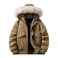 thumbnail image 1 of Men Coats Winter Sevevn Men's Long Sleeve Coat Stand-Up Collar Zipper Padded Jacket Outerwear With Faux Fur Hood, 1 of 4