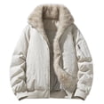 thumbnail image 1 of Men Coats Winter Sevevn Men's Solid Color Long Sleeved Faux Fur Collar Zipper Utility Jacket, 1 of 9