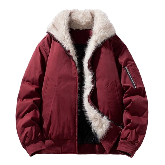 Men Coats Winter Sevevn Men's Solid Color Long Sleeved Faux Fur Collar Zipper Utility Jacket
