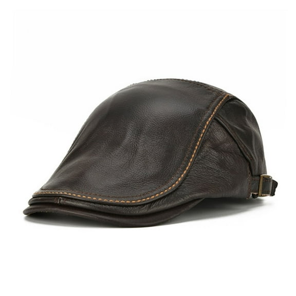 Men Coffee Beret Genuine Leather Cowhide Flat Caps Male Winter Solid Real Leather Duckbill Retro Gatsby Ivy Hat ,Fashion