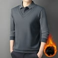 thumbnail image 1 of Men Collar Two Piece Thick Striped Long Sleeved T Shirt Casual Loose Business Fashionable Polyester Top, 1 of 3
