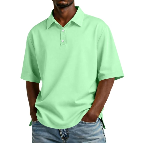 Men Collared Polo Shirt Quick Dry Performance Golf Top Trendy Breathable Work Blouse Relaxed Fit Short Sleeve Shirts Mint Green 3XL