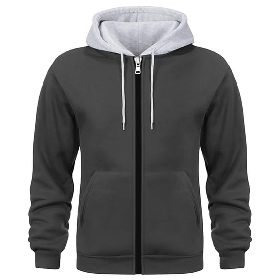 Men Color Block Full-Zip Hoodie Fleece Long Sleeve Sweatshirt with Pocket Comfortable Winter Streetwear Top