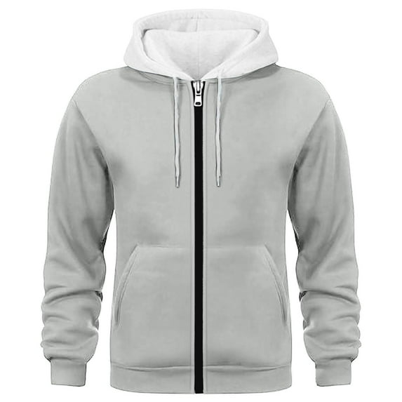 Men Color Block Full-Zip Hoodie Fleece Long Sleeve Sweatshirt with Pocket Comfortable Winter Streetwear Top
